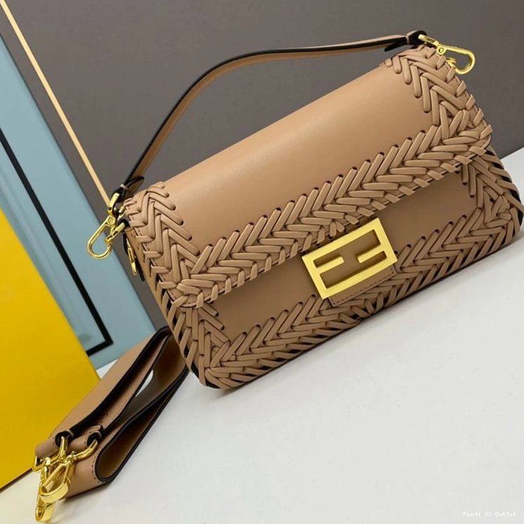 HOT Medium Fendi Apricot Baguette Bag Stitching In Leather 0729